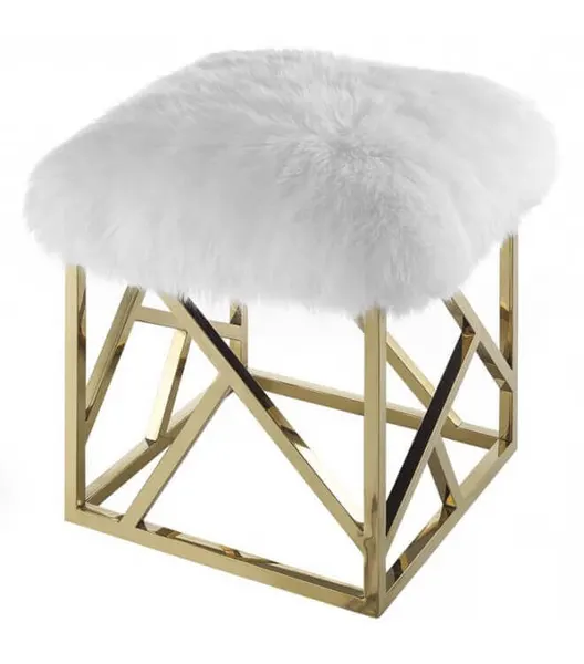 Пуф Gold geometric base, белый, искусственная овечья шерсть