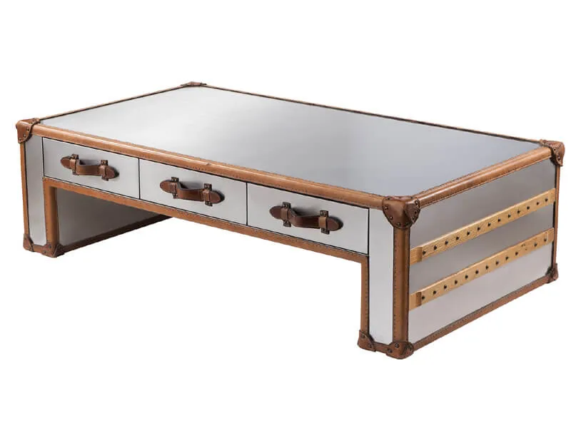 Стол Metal&Wood&Leather Aviator Coffee Table
