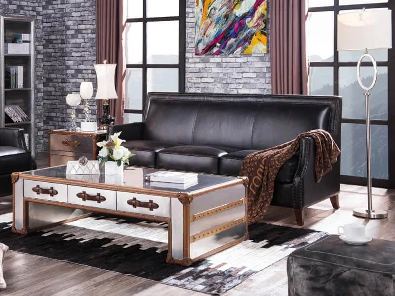 Стол Metal&Wood&Leather Aviator Coffee Table