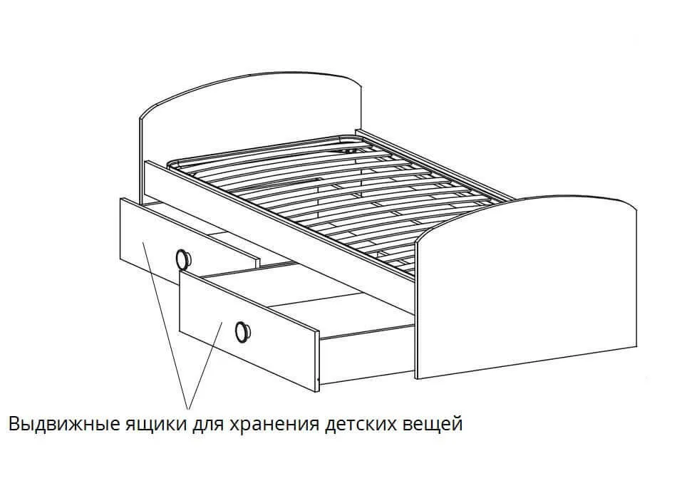 Детская кровать с выдвижным ящиком, малиновая